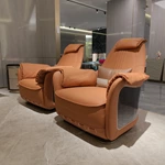 Caramel Leather Accent Chair with Channel-Tufted Back and High-Gloss Wood Sides